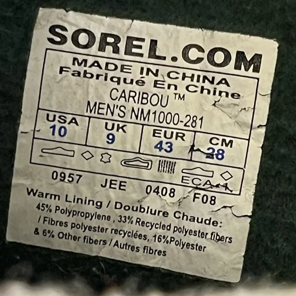 SOREL CARIBOU snow boots size  10 men's brown leather Handcrafted Made Canada